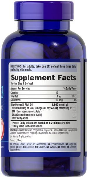 Омега-3 жирні кислоти Puritan's Pride Omega-3 Fish Oil 1000 mg 250 капсул риб'ячий жир 8380 фото