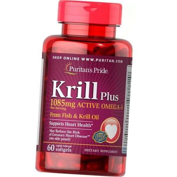 Масло кріля Puritan's Pride Krill Plus 1085 mg Active Omega-3 60 sgels 20564 фото