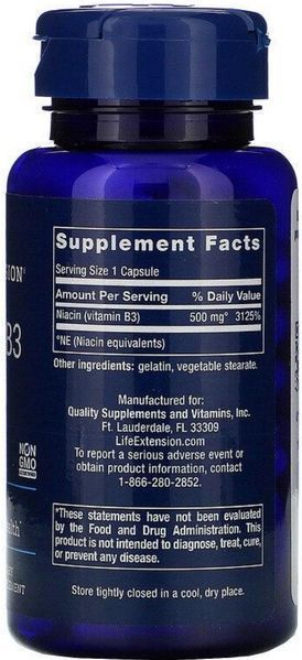 Витамин В3 ниацин Life Extension Vitamin B3 Niacin 100 капс 2956576518 фото