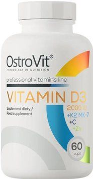 Вітамін Д3 К2 з вітаміном С і Цинком OstroVit Vitamin D3 2000 IU+K2+MK-7+C+Zn 60 капсул 20371 фото