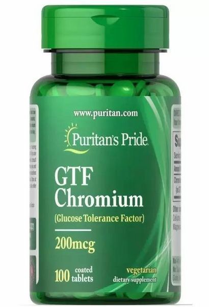 Хром Puritan's Pride GTF Chromium 200 мкг 100 таблеток хромові дріжджі 18153 фото