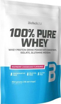 Протеїн сиворотковий BioTech 100% Pure Whey 454 g малиновий чизкейк 8727-15 фото