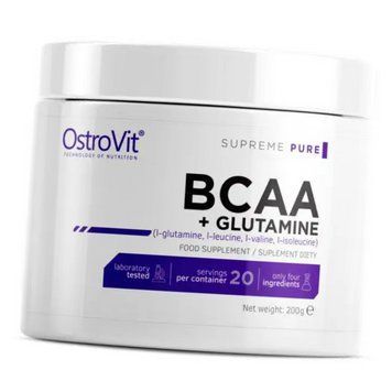 Всаа Амінокислота OstroVit 100% BCAA + Glutamine 200 г без смаку 8486 фото