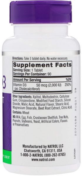 Вітамін D3 2000 МО Natrol Vitamin D3 90 таб зі смаком полуниці 2956576457 фото