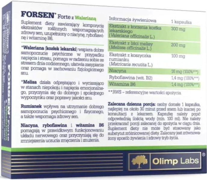 Для улучшения сна OLIMP Forsen Forte + Valerian 30 caps 23473 фото