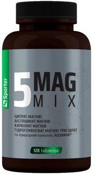 Хелатний магній з вітаміном B6 для м'язів та нервової системи Sporter 5Mag Mix 120 таб 3028839807 фото
