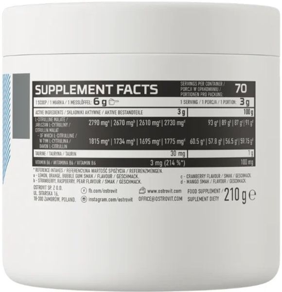 L-цитрулин OstroVit Citrulline 210 г малина 8423-05 фото