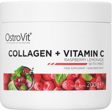 Коллаген OstroVit Collagen + Vitamin C 200гр малина с мятой 19238-04 фото