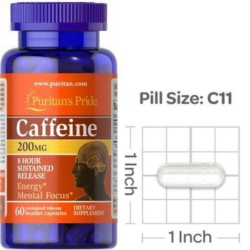 Кофеїн Puritan's Pride Caffeine 200 мг 60 таблеток Кофеїн-Бензоат натрію 6927 фото