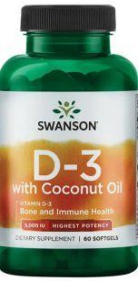 Витамин Д3 с кокосовым маслом Swanson D3 with Coconut oil 5000iu 60 гел капс 2956573152 фото