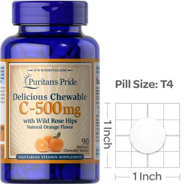 Вітамін С Puritan's Pride Chewable Vitamin C-500 mg with Wild Rose Hips 90 таб 11806 фото